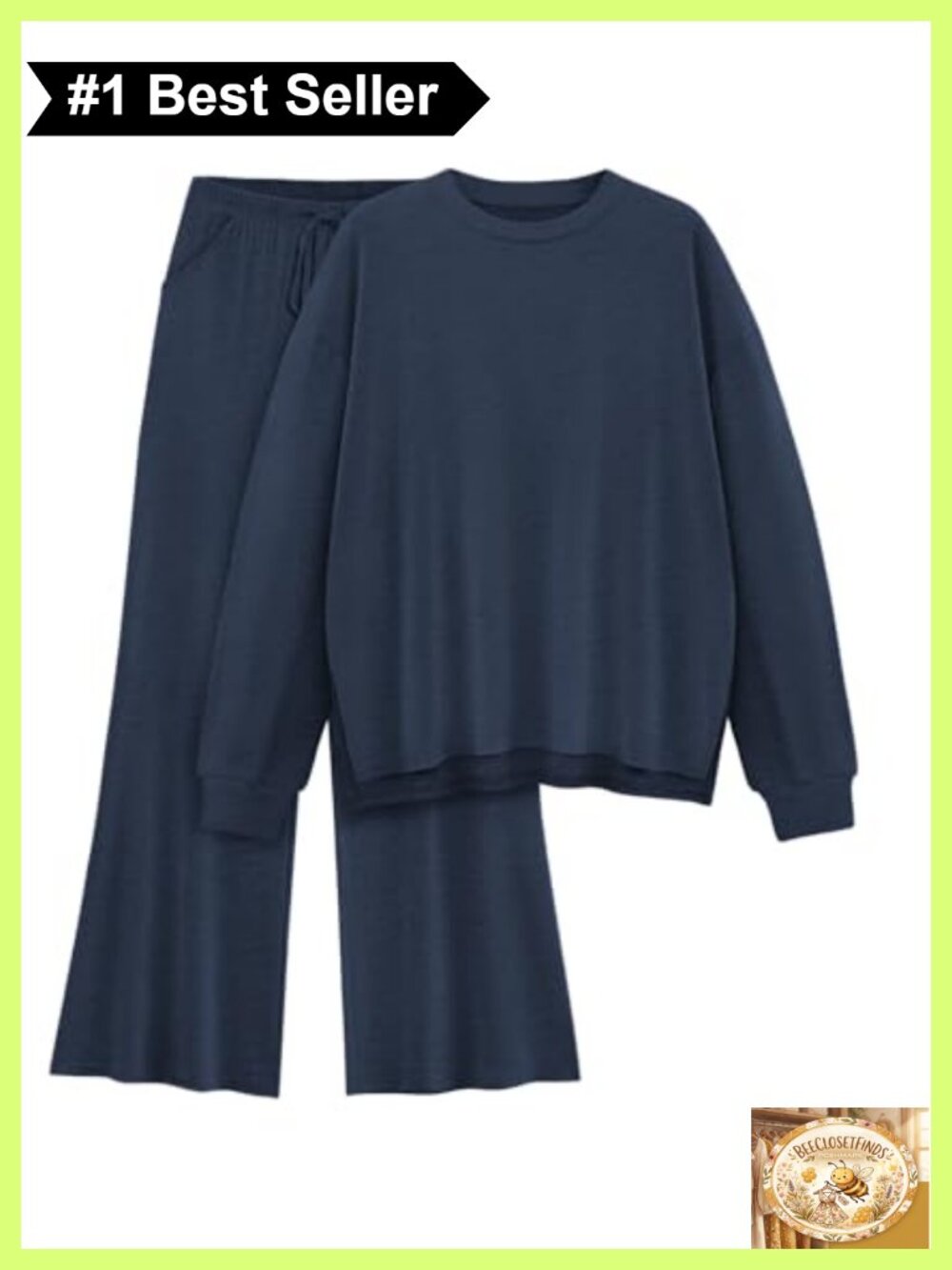 Womens 2 Piece Lounge Set Long Sleeve Top Wide Leg Pants Cozy Matching Set